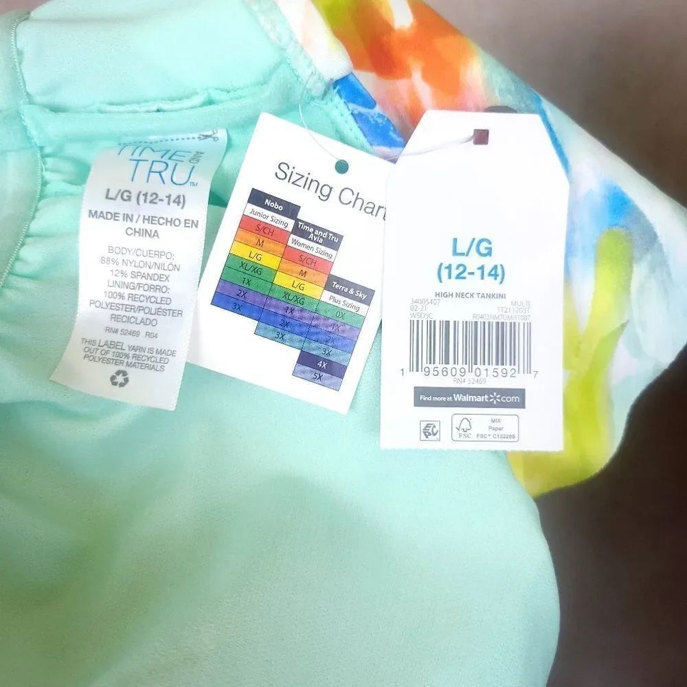 Time and Tru Multicolor Abstract Print High Neck Tankini Size 10/12 - Picture 5 of 5